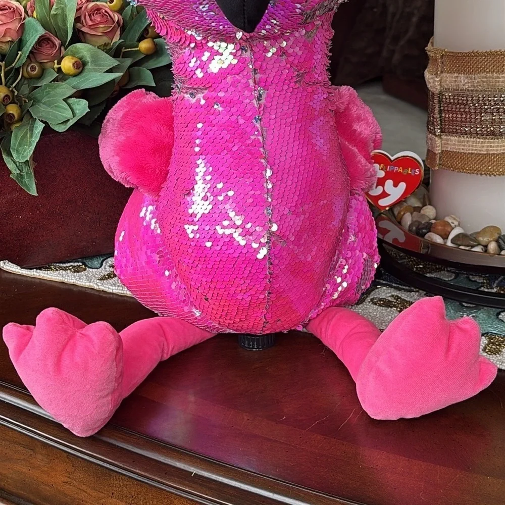 Brand New Ty Flippables Pinky the Flamingo Reversible Sequins Large 18
